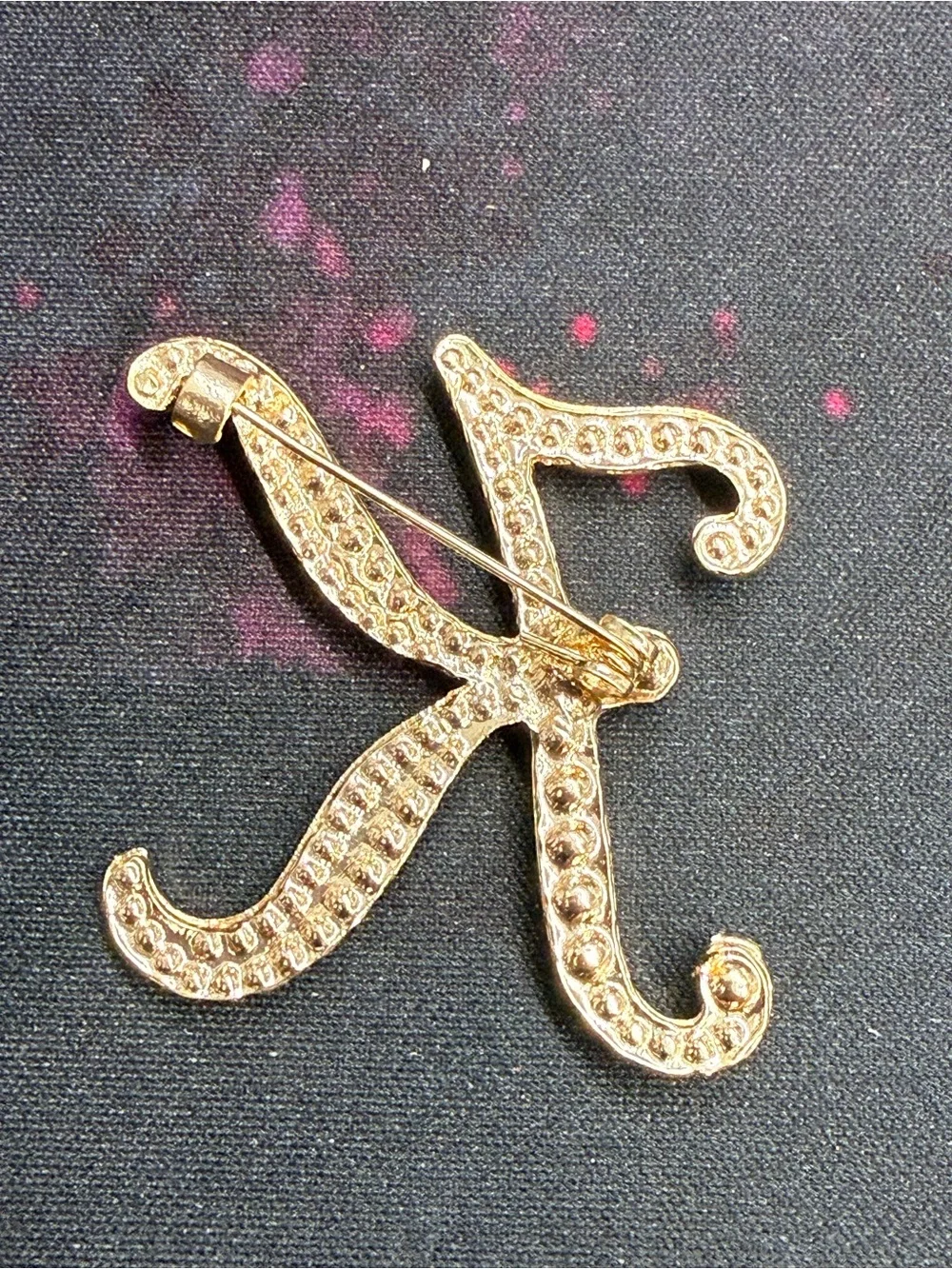 K Initial Gold-Tone Crystal Pin Brooch